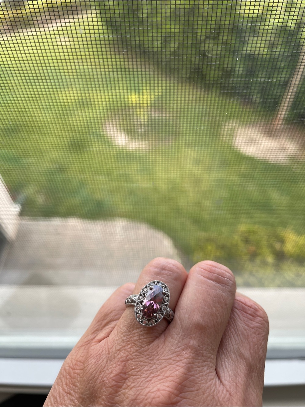 Tacori Pink Oval Gemstone Ring in Silver-Tone Filigree
